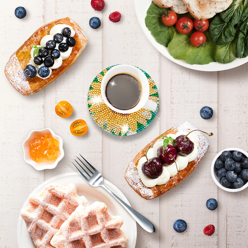 6pcs Flower Anti Slip Coasters with Holder DIY for Tabletop Protection