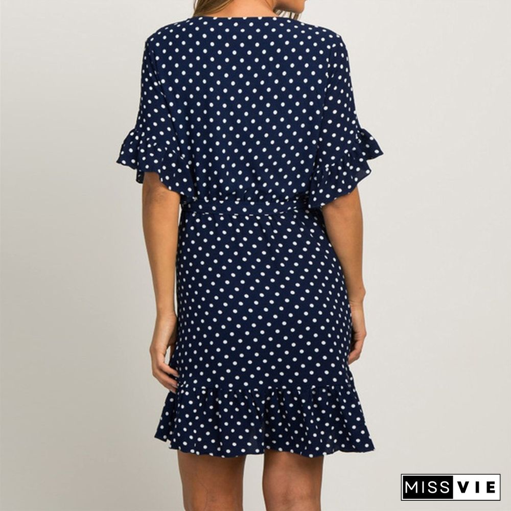 Women's Fashion Boho Chiffon Dress Ladies Polka Dot Beach Dress
