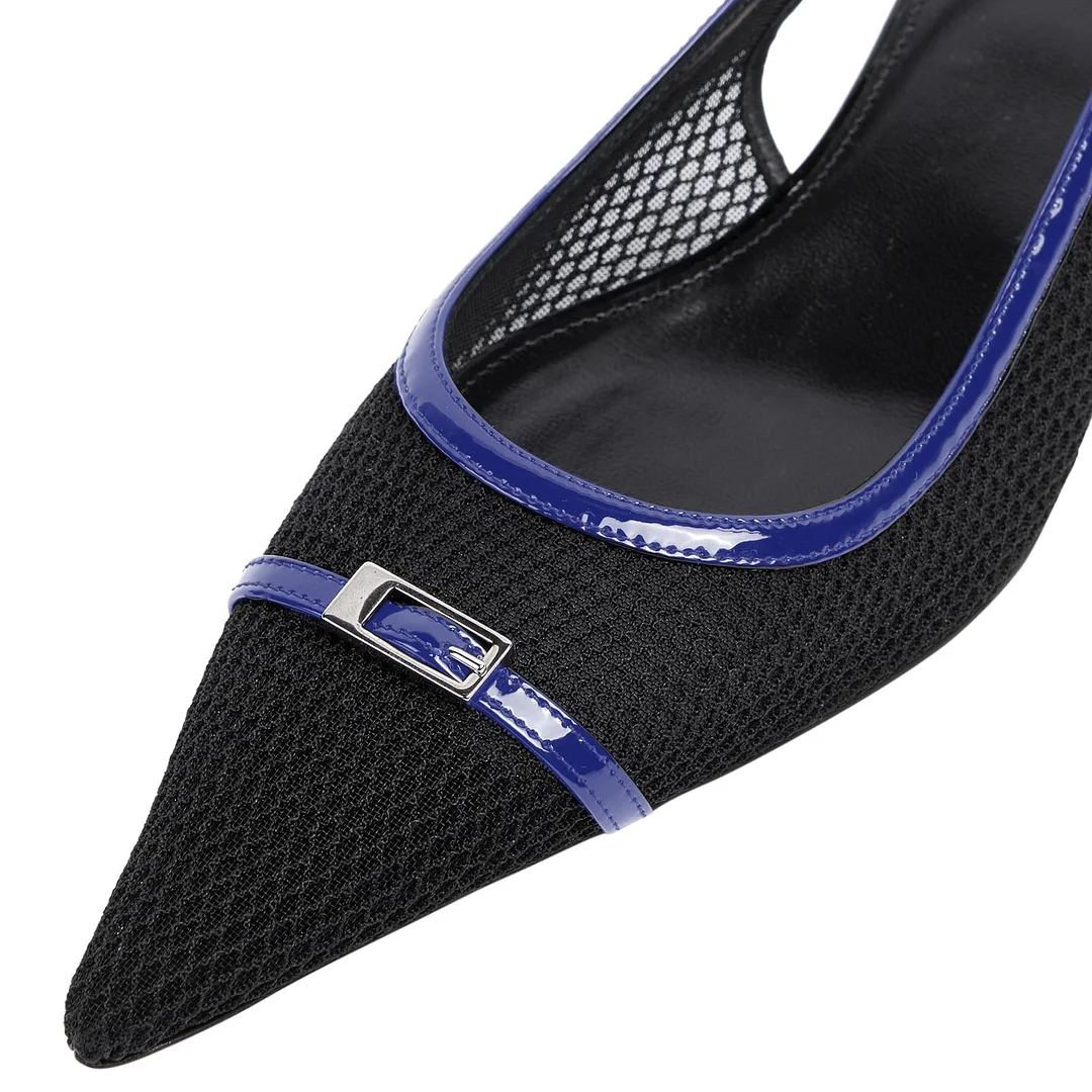 2.36" Women's Pointed Toe Red Bottom Sandals Slingback Shoes Kitten Heel Pumps Mesh Summer Shoes-MERUMOTE