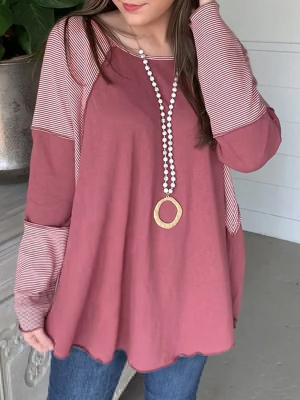 Colorblock Round Neck Long Sleeve Western Top
