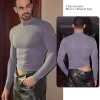 Men's Sexy Perspective Striped Sheer High Elastic Silky Long Sleeve T-Shirt Slim Fit Nightclub Inner Wear
