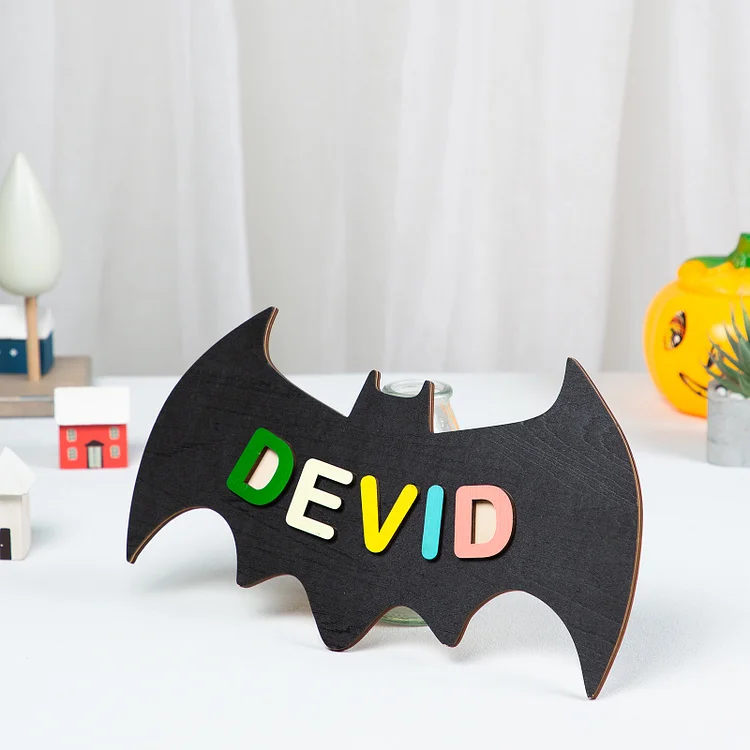 Kettenmachen Personalisiertes Name Halloween Thema Fledermaus Holz Puzzle Geschenk für Vorschulkinder