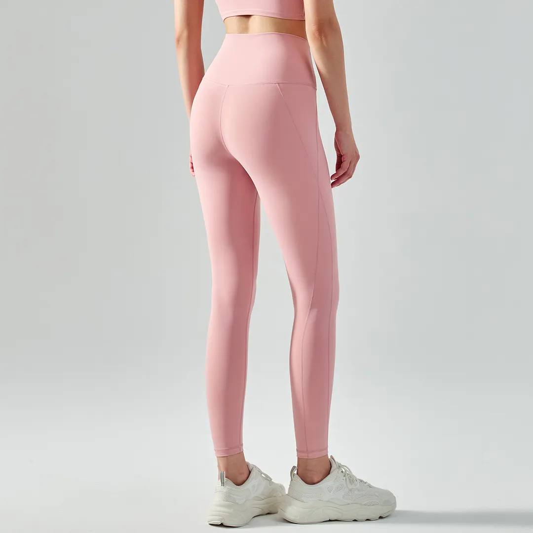 Buy Hergymclothing Clay Pink high waist mid rise butt lifting squat proof nylon sports yoga leggings online