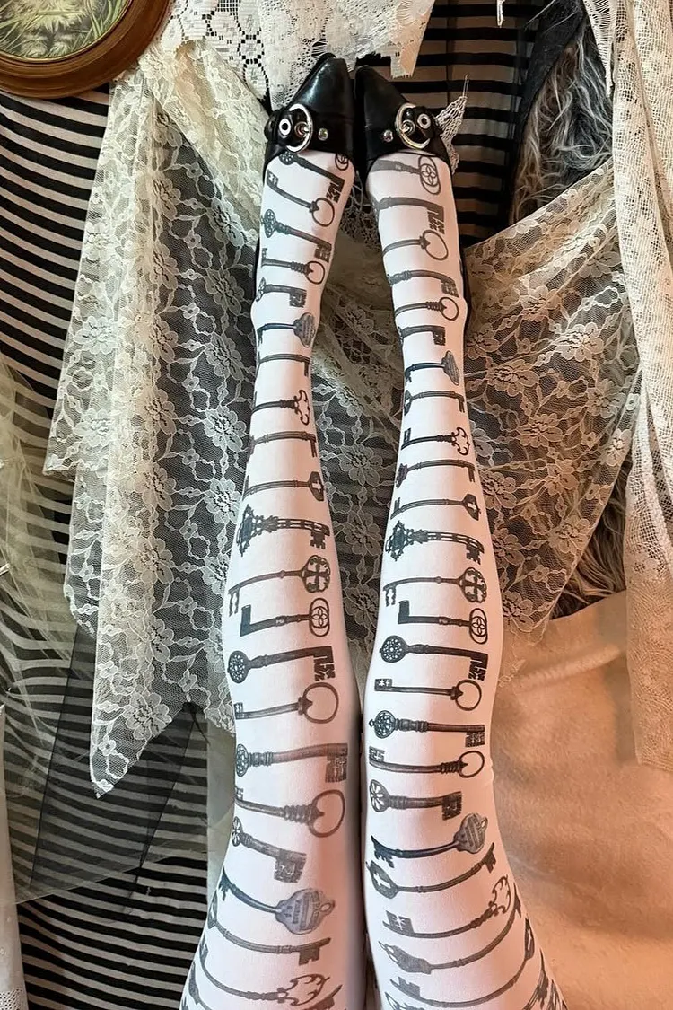 Dark Key Pattern Gothic Tights