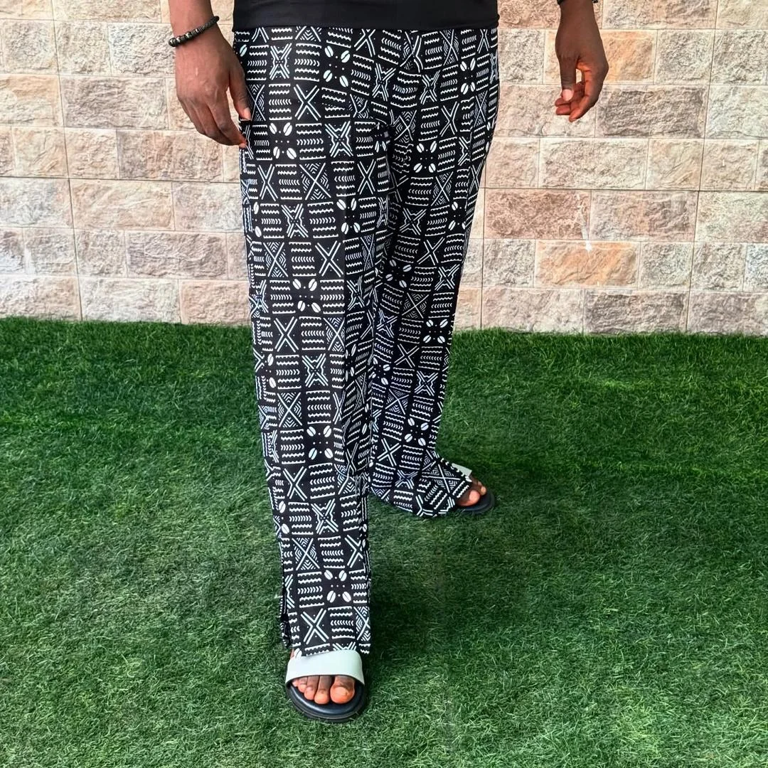 Black and White Patterned Straight Leg Pants-inspireuse