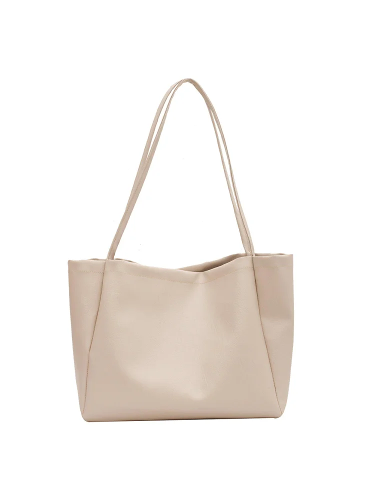 Fashion Women PU Leather Shoulder Bag Casual Large Tote Handbags (White)