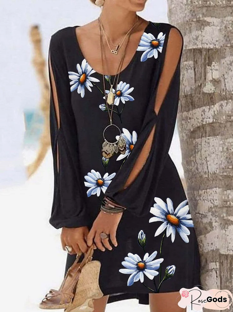 Long Sleeve Printed Elegant Floral Women Dress