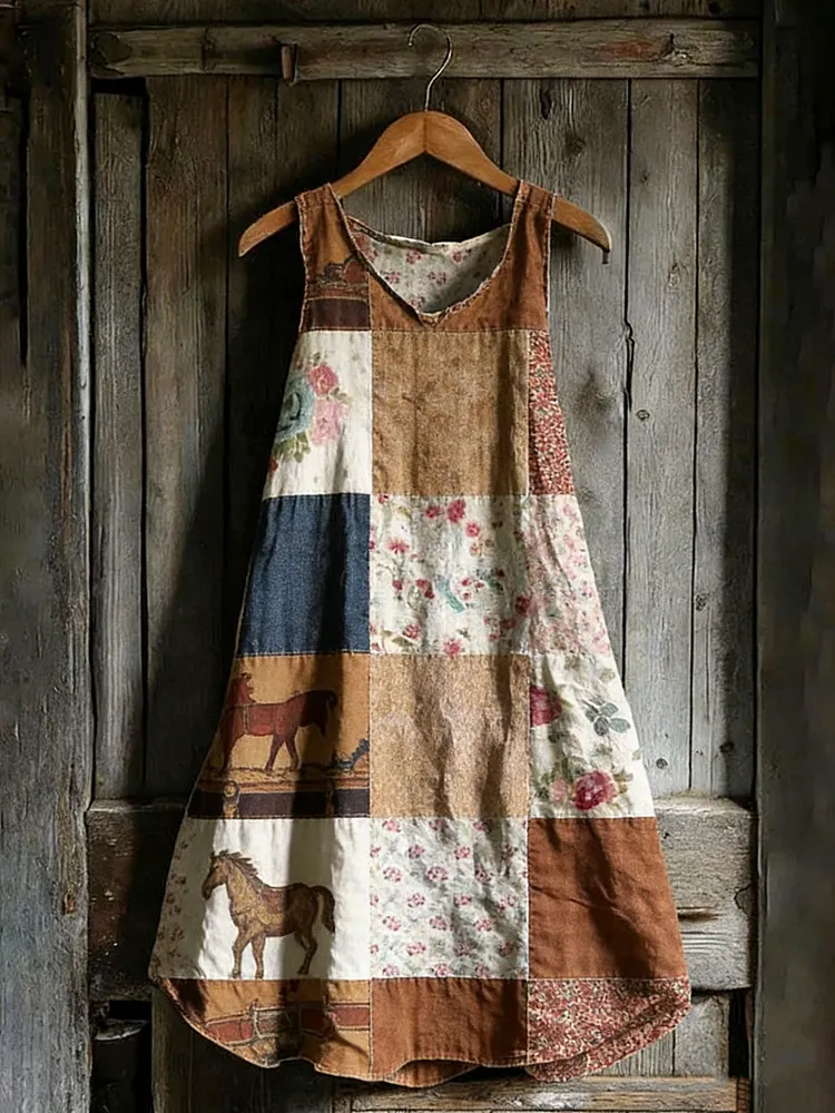 Women's Western Vintage Floral Sleeveless Cotton Dress