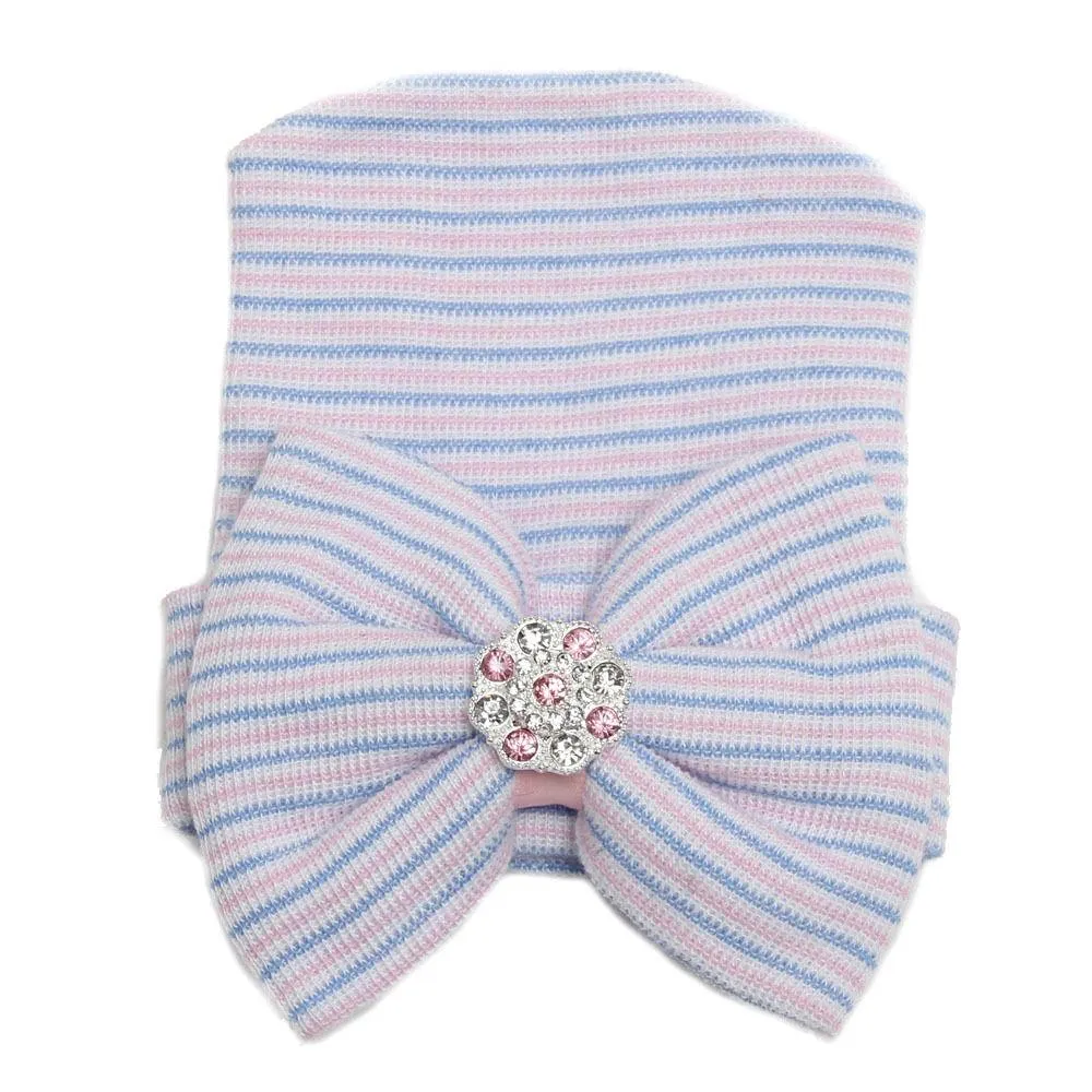 Cute Newborn Baby Girls Boys Infant Girl Toddler Comfy Bowknot Hospital Cap Beanie Hat Easy To Wear Or Take Off