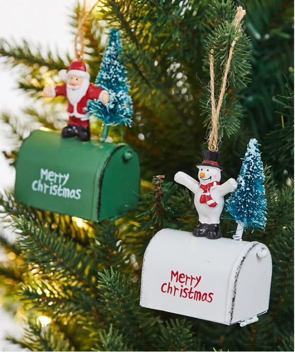 Christmas Iron Decorations Small Mailbox Santa Claus Elk Pendant Holiday Snowman Ornaments