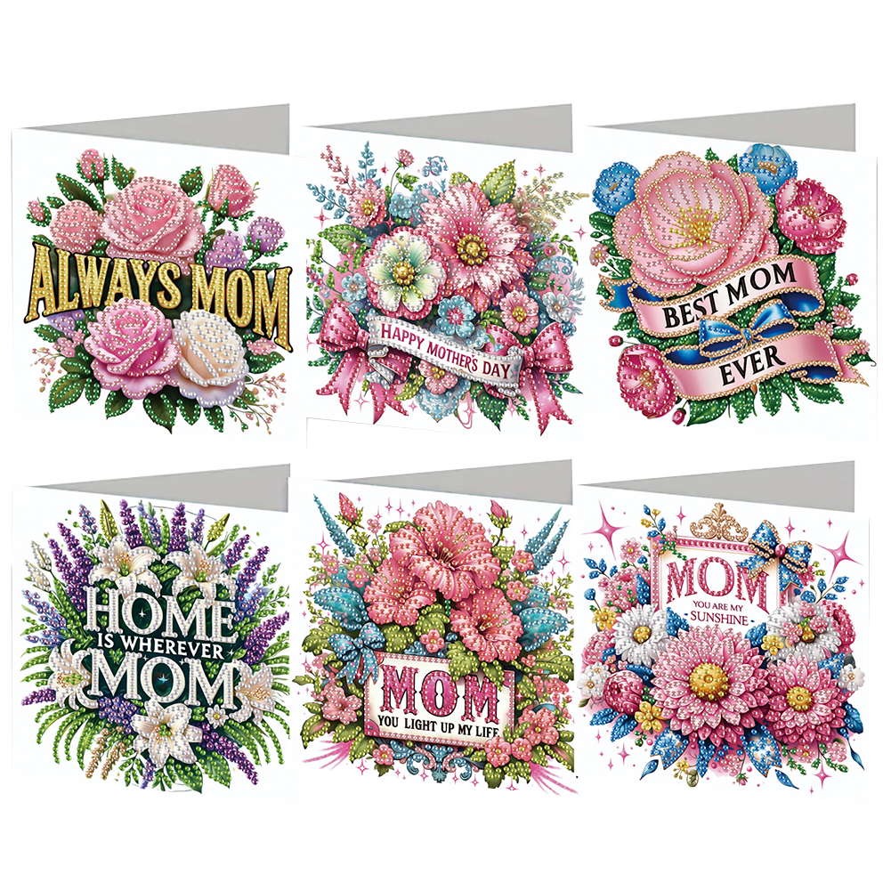 6Pcs Flowers DIY Diamond Painting Greeting Card with Envelope for Mothers Day