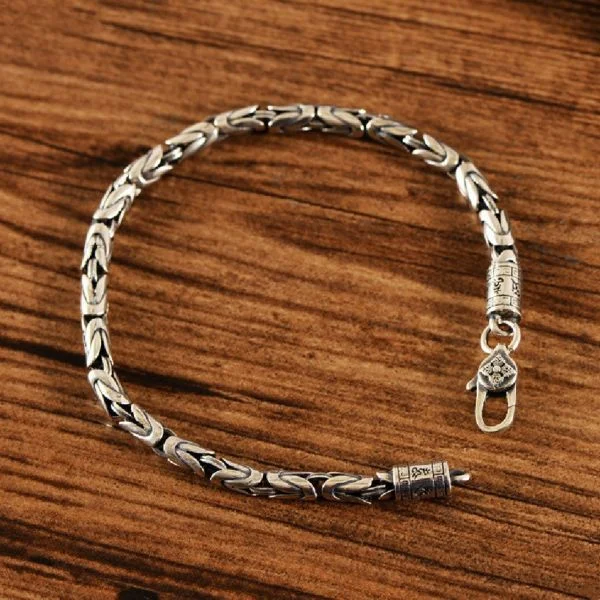 Sterling Silver Buddhist Mantra Vajra Byzantine Chain Bracelet