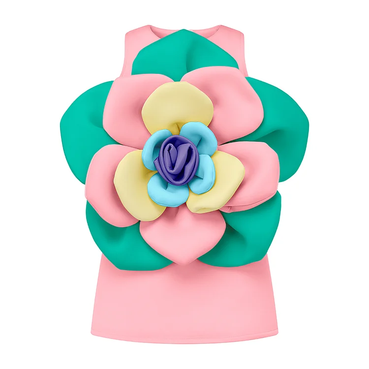 Kid 3D Colorful Floral Sleeveless Dress