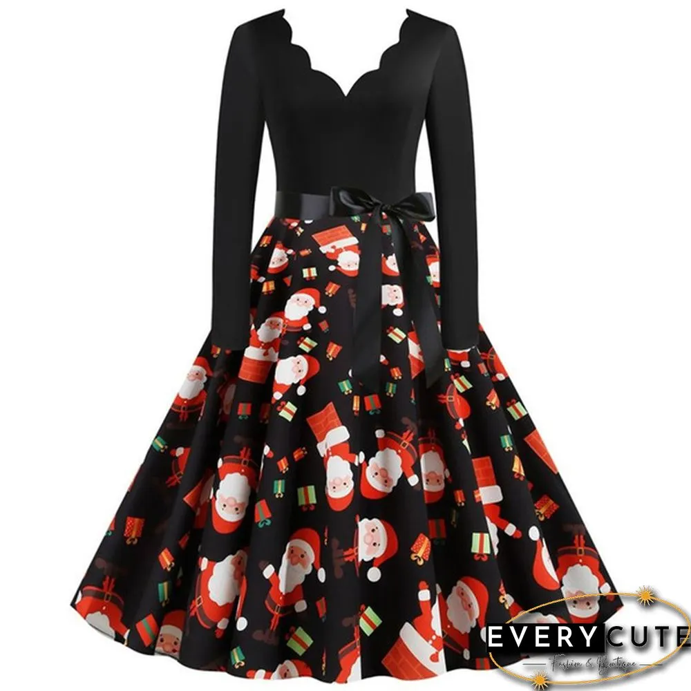 Christmas Prom Dress-Bow Style Santa Claus Print Swing`