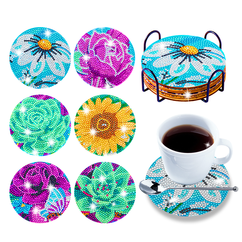 6/8pcs Anti Slip Coasters with Holder DIY for Tabletop Protection (BD016)