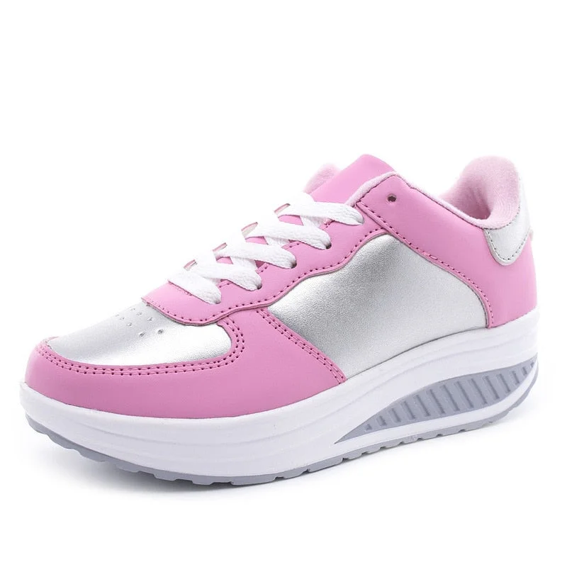 WGZNYN 2022 Platform Sport Shoes For Women Sneakers Pu Leather Breathable Comfortable Fashion Womens Walking Casual Shoes