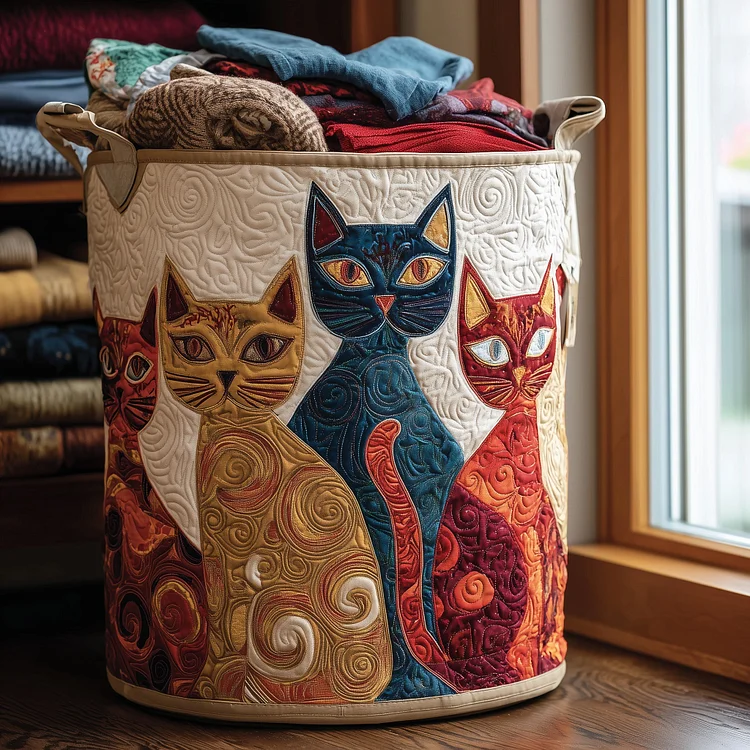 Swirl Cats Quilted Laundry Basket GFTONL5919