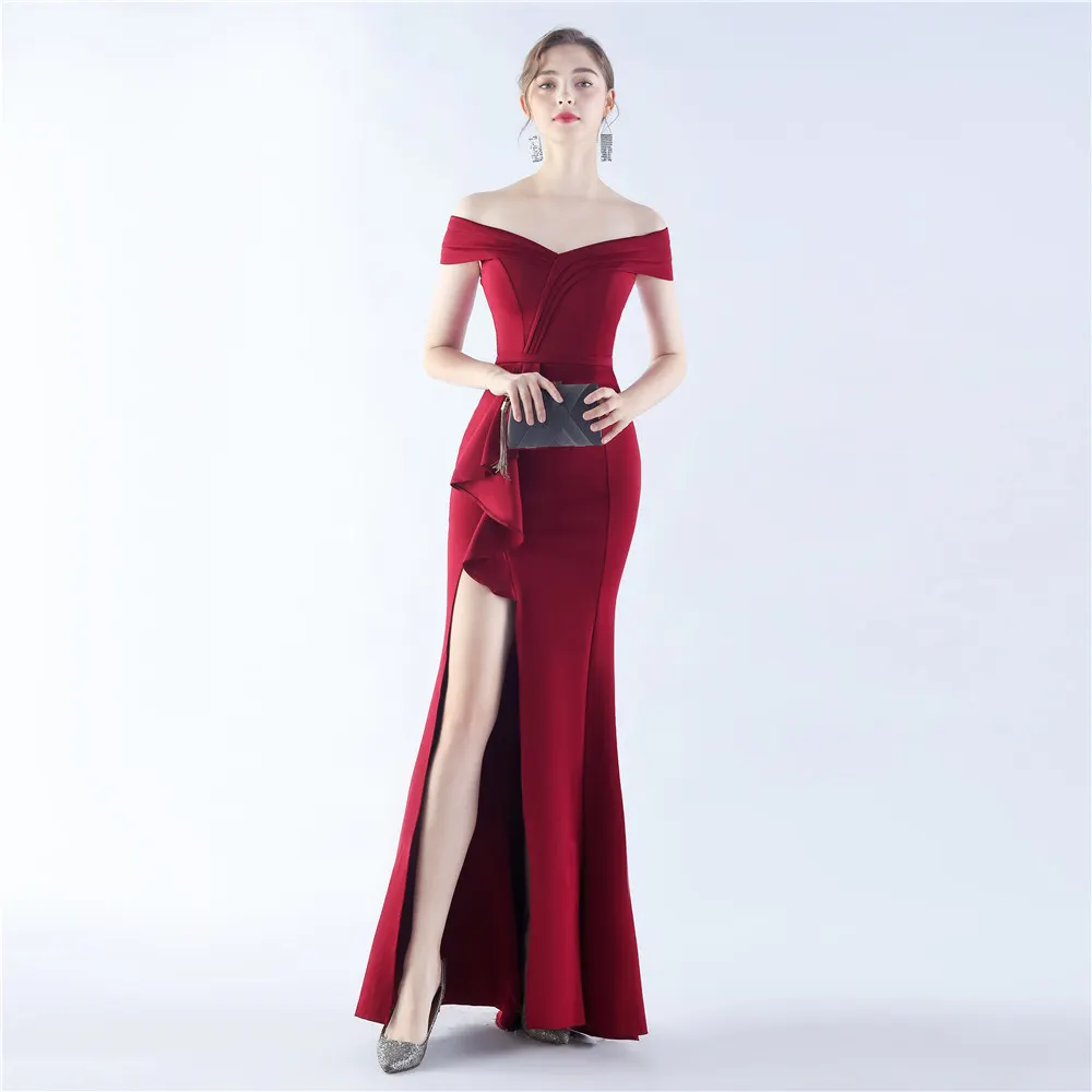Classic Satin Off Shoulder Long Evening Dress - Elegant & Timeless - Ootddress