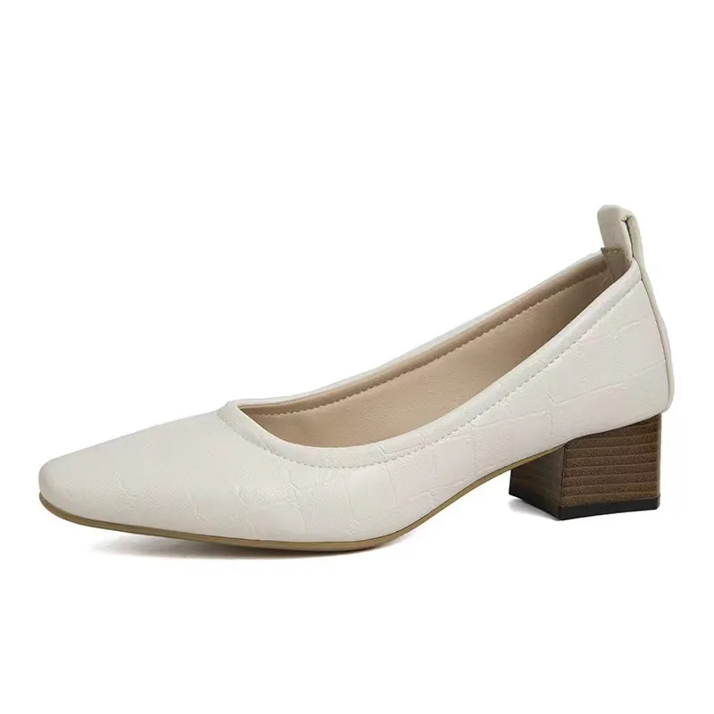 Breakj Breakj Spring And Summer New Small Heels Simple Lady Temperament Soft Leather Do Not Sharpen The Tip Of The Single Shoe Low Heel High Heels