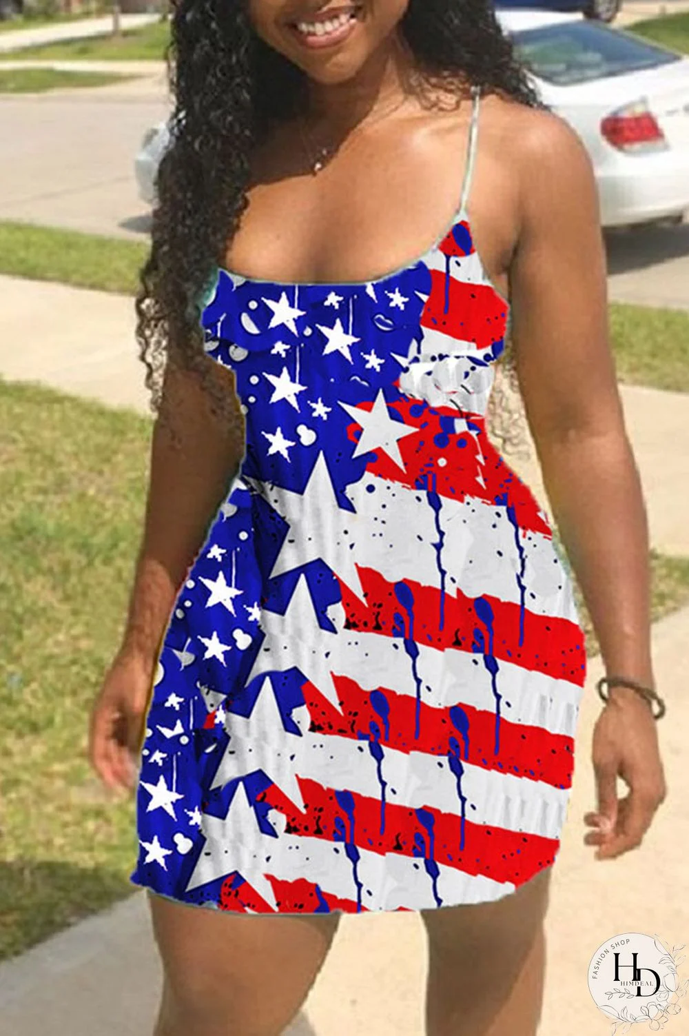 Stripe Sexy Fashion Spaghetti Strap Sleeveless Slip Sheath Mini Geometric Rainbow