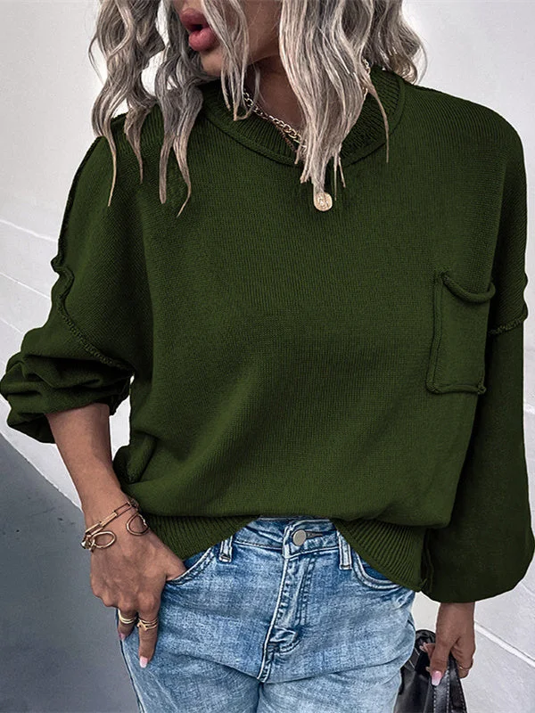 Women's Floral Scoop Neck Long Sleeve Tops Knit Sweater