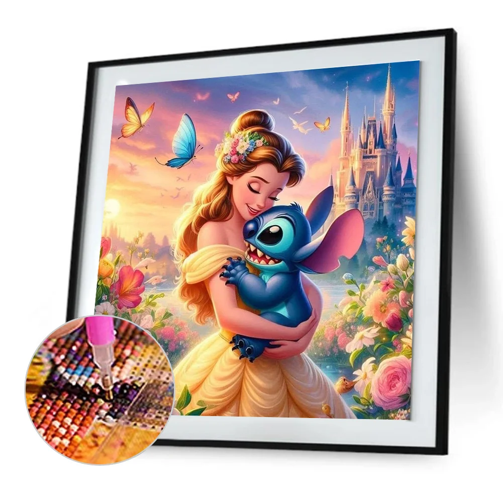 Diamond Painting - Full Round Drill - Stitch With Princess(Canvas|30*30cm)