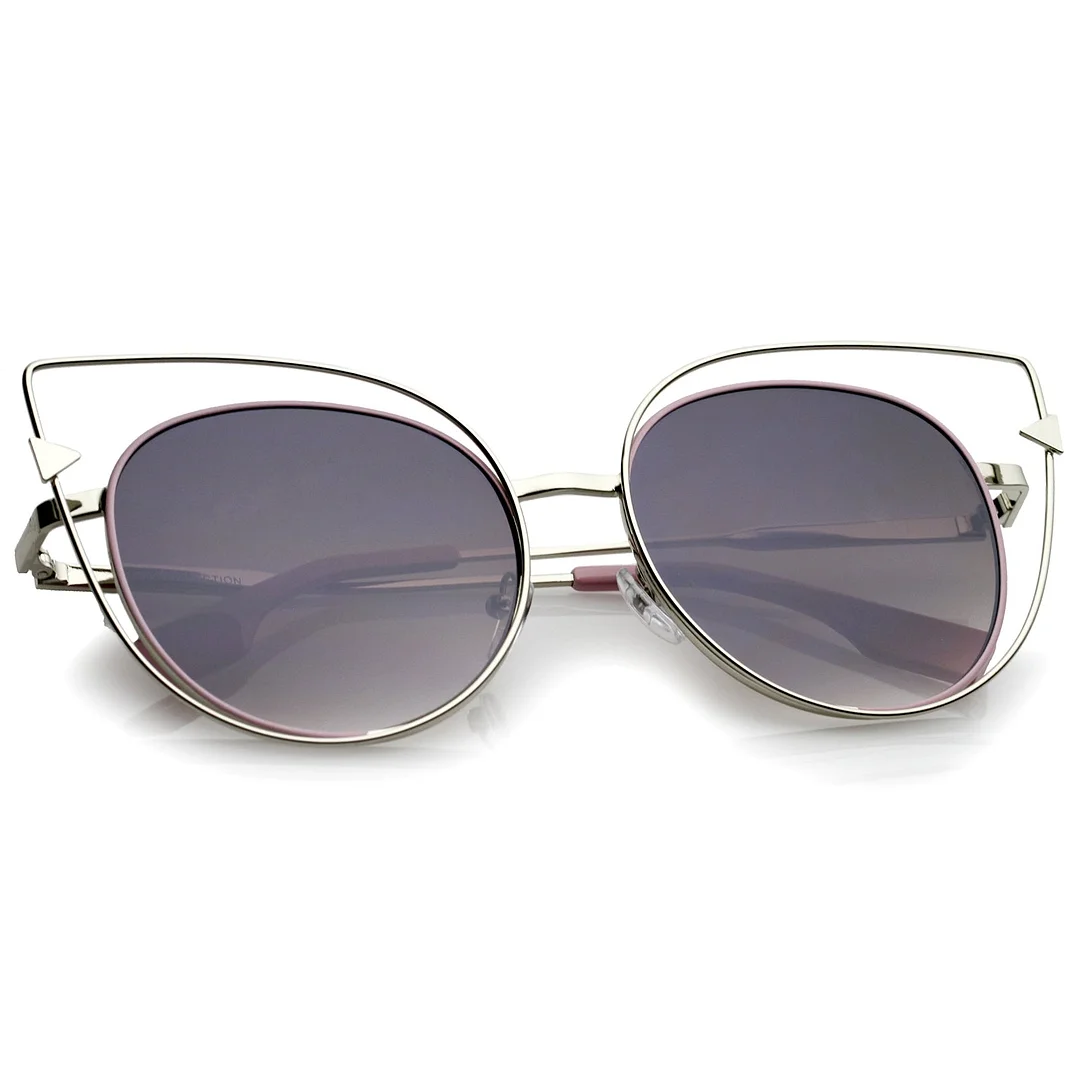 Oversize Metal Cutout Frame Arrow Accent Flat Lens Cat Eye glasses 57mm