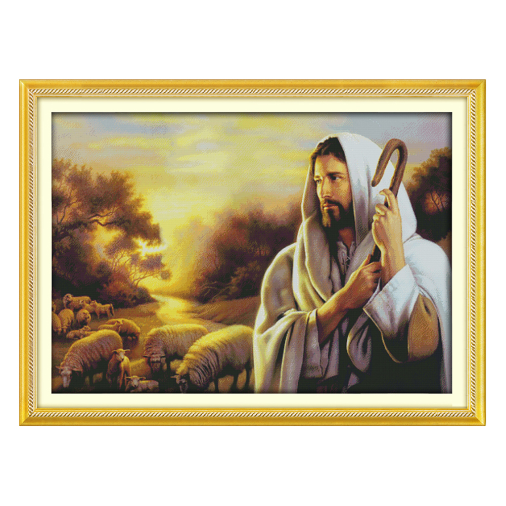 

JesusShepherd - 14CT Stamped Cross Stitch - 99*71CM, 501 Original
