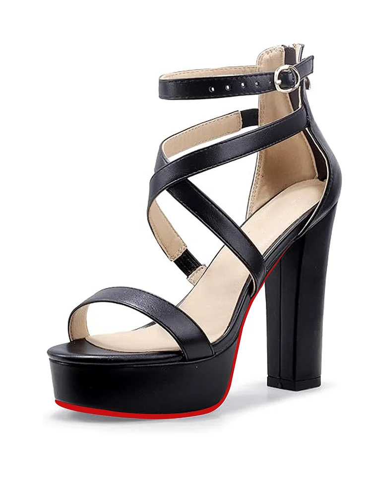 125mm Women's  Platform Chunky High Heels Dress Sandals Open Toe Ankle Strap Strappy Wedding Bridal Party Dance Shoes Red Bottom Pumps