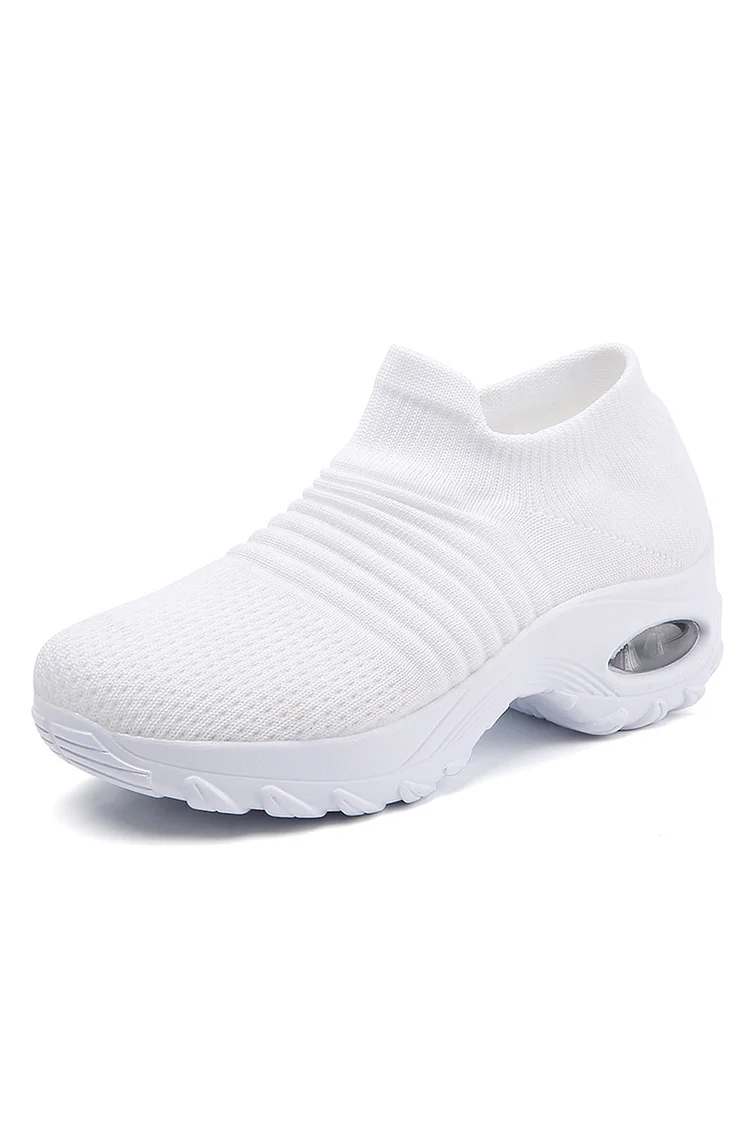 Solid Color Ruched Knitted Round Toe Casual Sneakers