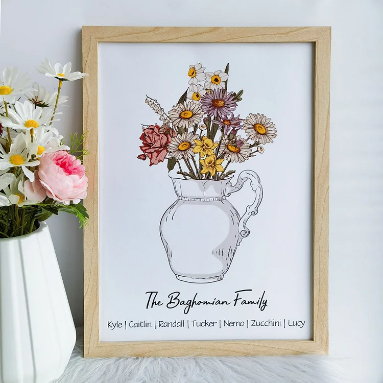 Personalized Birth flower Bouquet Vase Frame