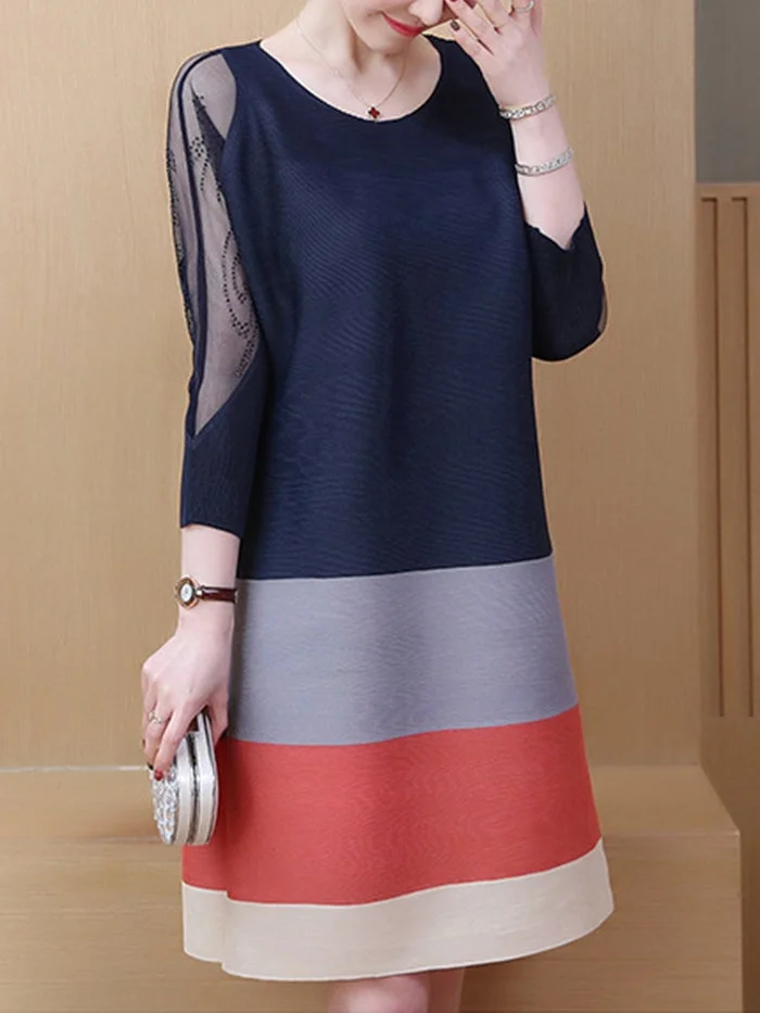 A-line Mesh and Beaded Striped Dress