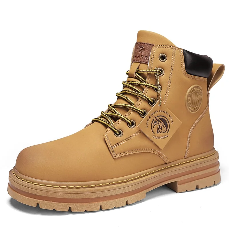 Inongge High Top Boots Men Leather Shoes Fashion Motorcycle Ankle Military Boots For Men Winter Boots Man Shoes Lace-Up Botas Hombre