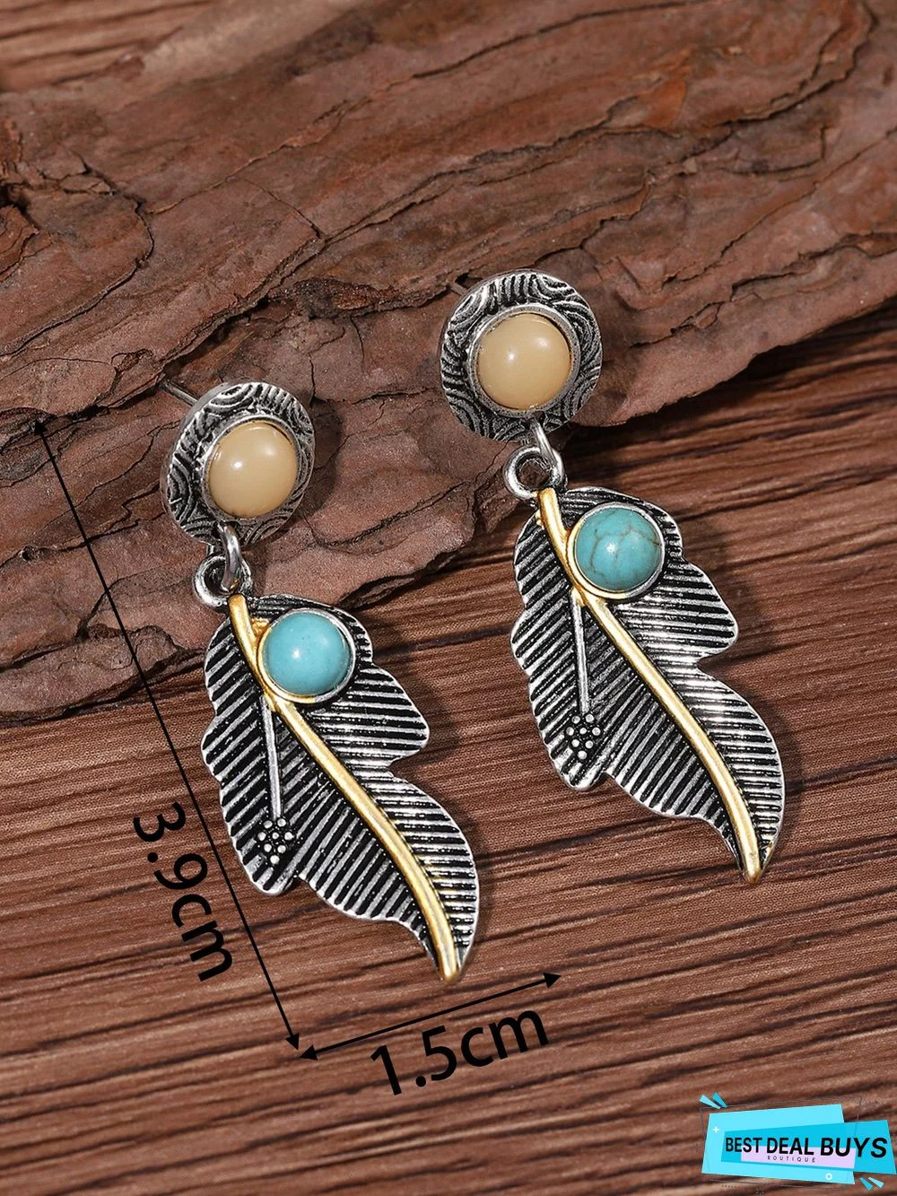 Bohemia Vintage Colorful Natural Stone Leaf Pattern Earrings Ethnic Jewelry
