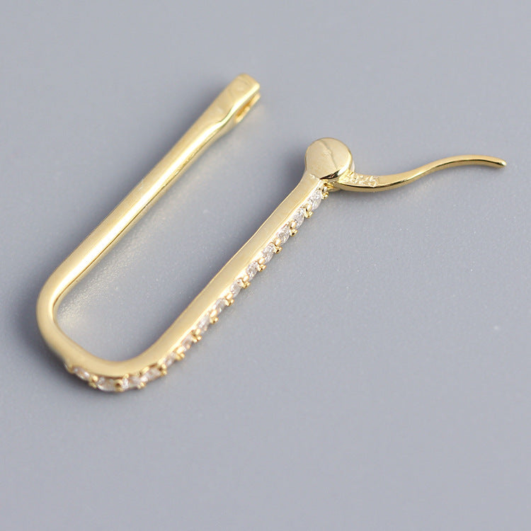 925 Sterling Silver Women Geometric Geometric Silver Diamond Inlay Stud Earrings