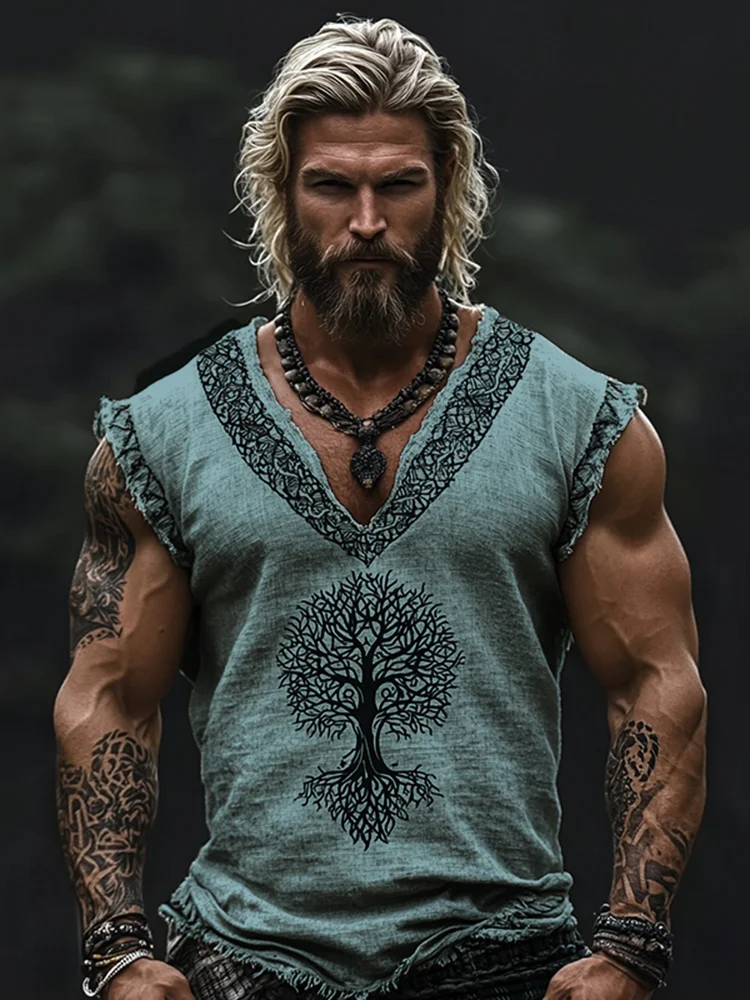 Men's Viking Tribal Tree Of Life Celtic Art V-neck Tank Top