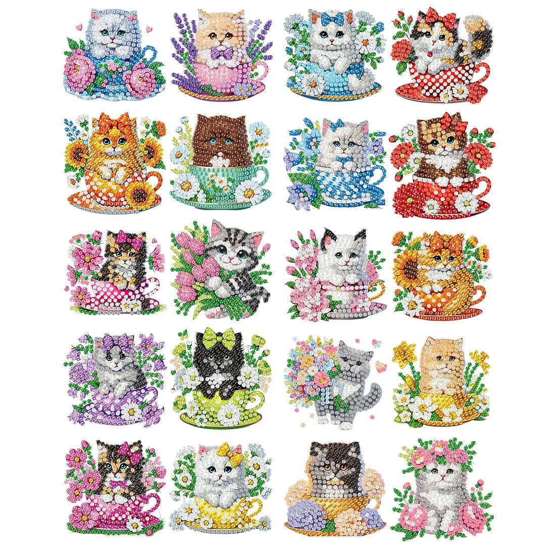 20Pcs Cat DIY Diamond Painting Magnets Kits for Beginners Adults DIY Crafts