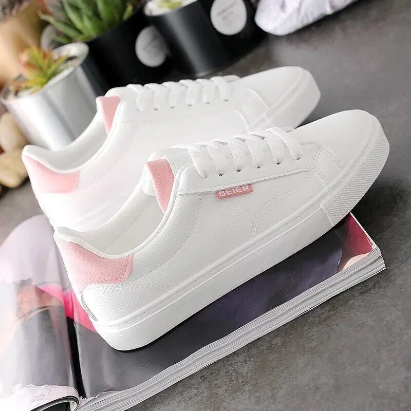 2021 Women Sneakers Leather Shoes Spring Smmer Casual Flats Sneakers Female Fashion Comfort White Embroidery Vulcanized Shoes