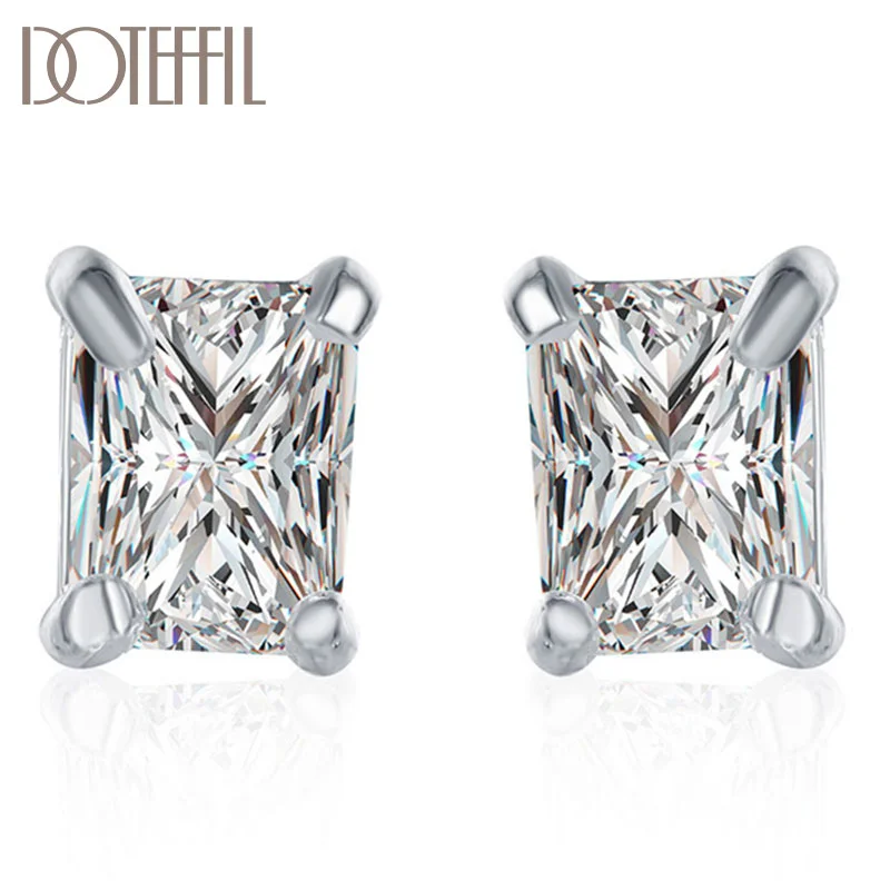 DOTEFFIL 925 Sterling Silver Rectangle AAA Zircon Earrings High Quality Charm Women Jewelry