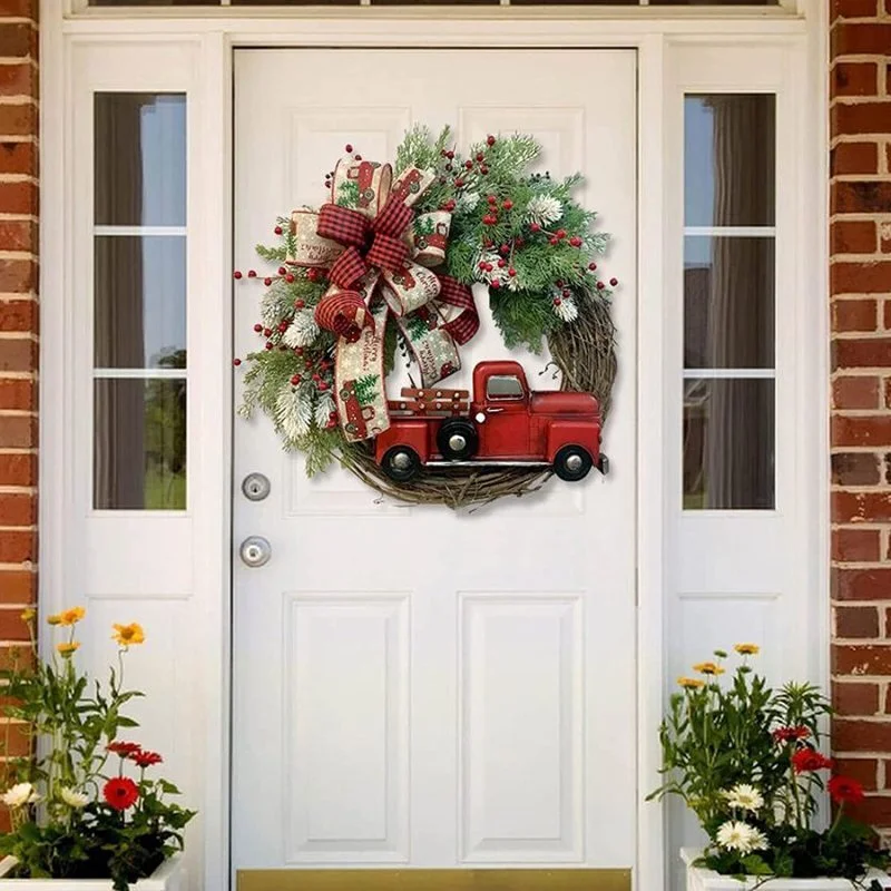 Red Farmhouse Truck Outdoor Christmas Wreath Winter Wreath