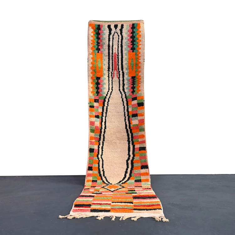 Authentic Vintage Runner Orange Moroccan Rug 2.3 x 10 feet / 70 x 305 cm