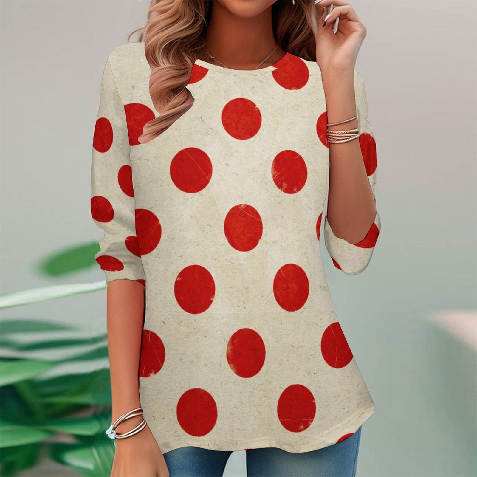 Women Long Sleeve V-neck Graphic Floral Printed Top