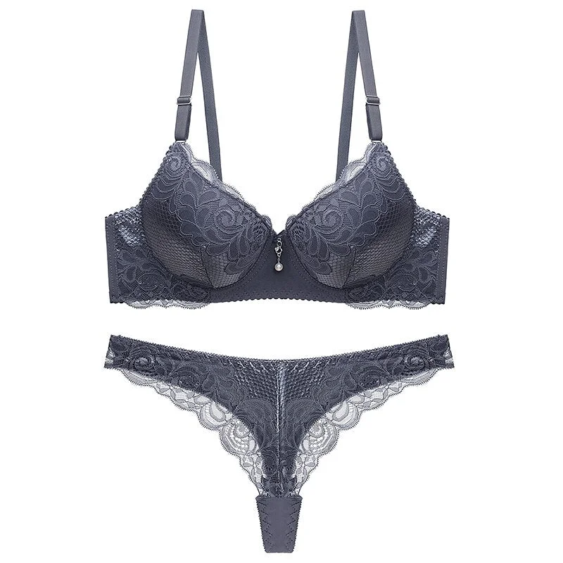 Lenceria Underwire Bra Lace Thong Set Plus Size Ensemble Lingerie Femme Hot Woman Lingerie Sexy Intimates Underwear & Sleepwears