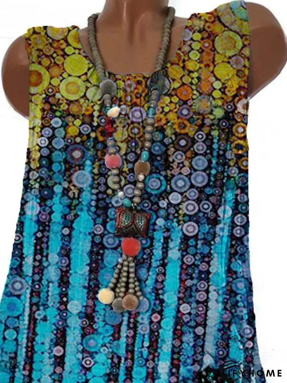 Ombre/Tie-Dye Sleeveless  Printed  Cotton-blend  Crew Neck  Casual  Summer  Blue Top | IFYHOME