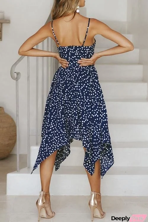 Dot Print Knot Spaghetti Strap Dress