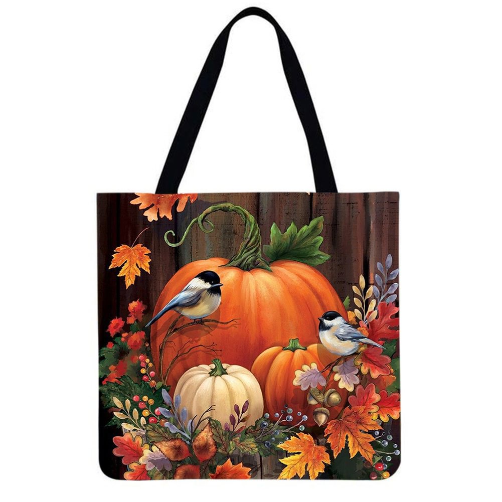 Linen Tote Bag-Pumpkin bird