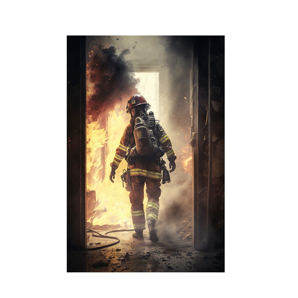 Fireman Portrait Poster Print Canvas Painting Firefighter Wall Art Pictures for Modern Living Room Home Interior Decoration