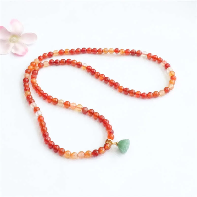 Natural Red Agate Jade Lotus Confidence Blessing Auspicious Bracelet