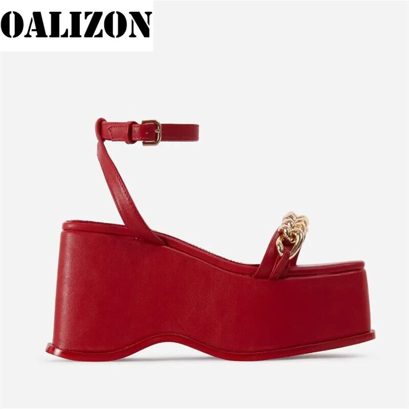 Gladiator Women New Summer Chains Design Open Toe Platform High Wedge Chunky Heels Sandals Shoes Woman Lady Buckle Sandals Shoes