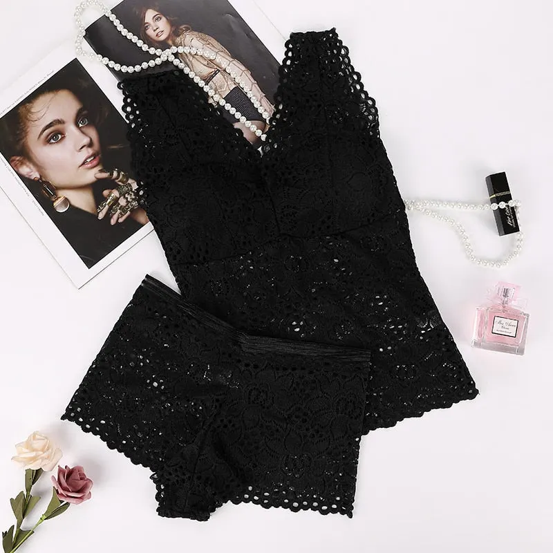 Bra Underwear Set Women Sexy Lace Push Up Bra Panty Set Ladies Wireless Wide Shoulder Intimates Lingerie Sets Soutien Gorge